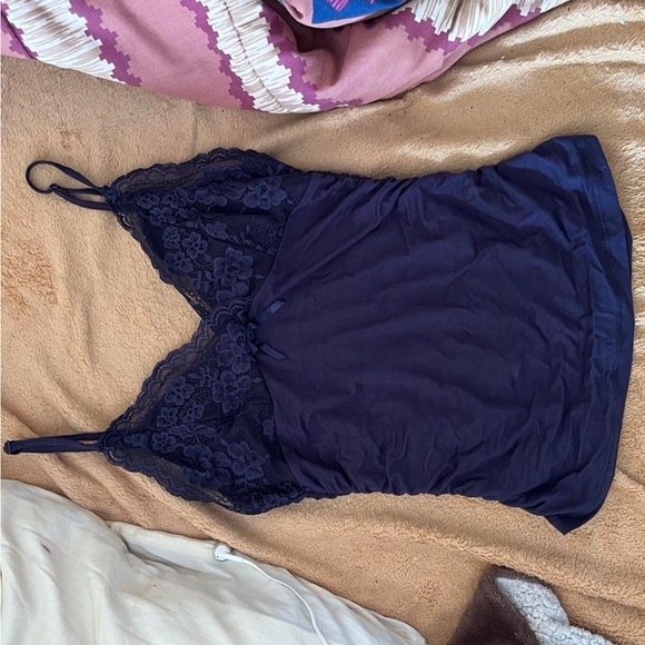 lace ruched cami tank top navy blue - Picture 6 of 6